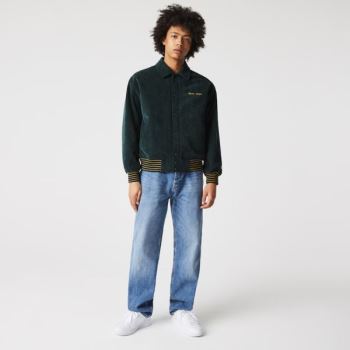 Lacoste LIVE Ribbed Velvet Bomber Jacket Dámské - Bunda Tmavě Zelene | CZ-O8zigm